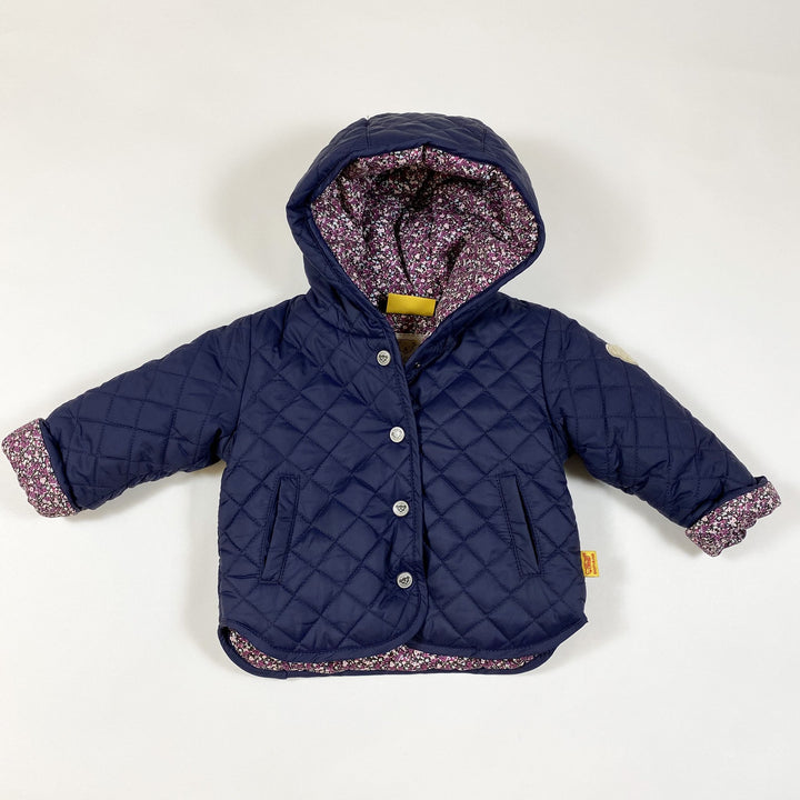 Steiff navy quilted hooded jacket with floral lining 3M/62