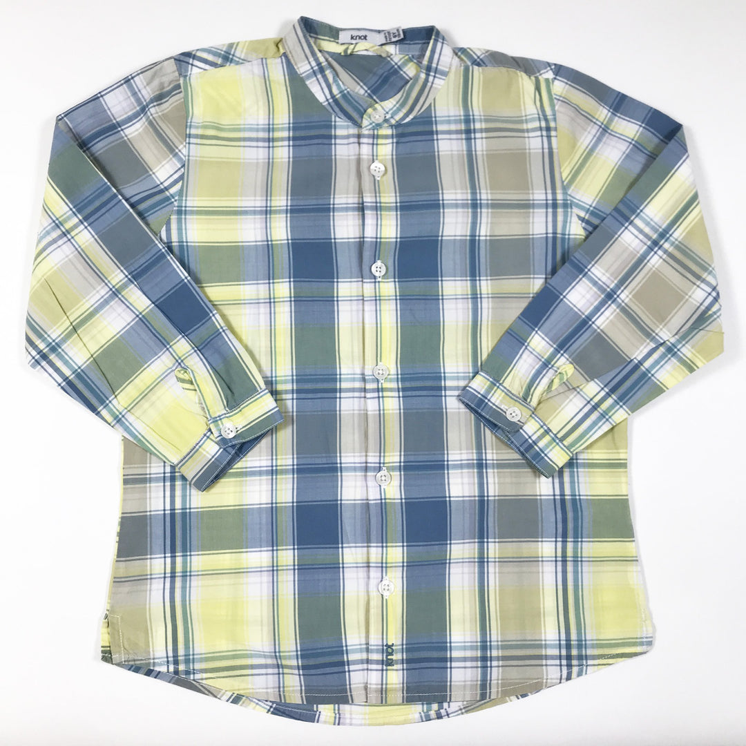 Knot plaid grandpa collar long-sleeved shirt 6Y/116