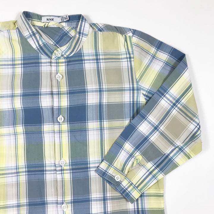 Knot plaid grandpa collar long-sleeved shirt 6Y/116