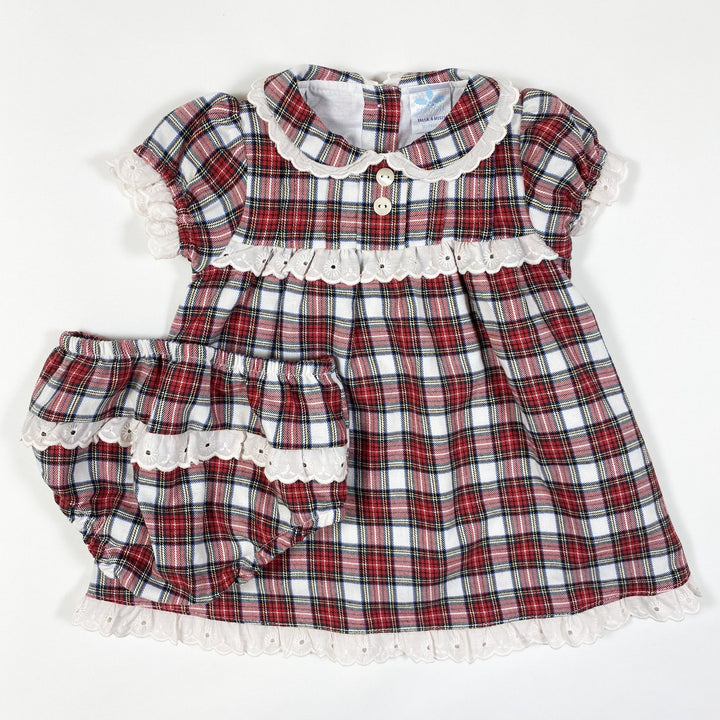Sardon red plaid short-sleeved dress and bloomer set 6M