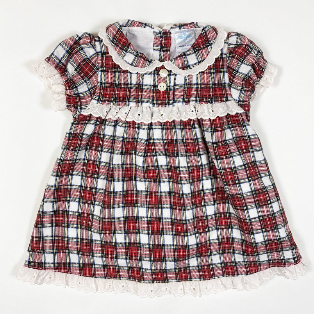 Sardon red plaid short-sleeved dress and bloomer set 6M