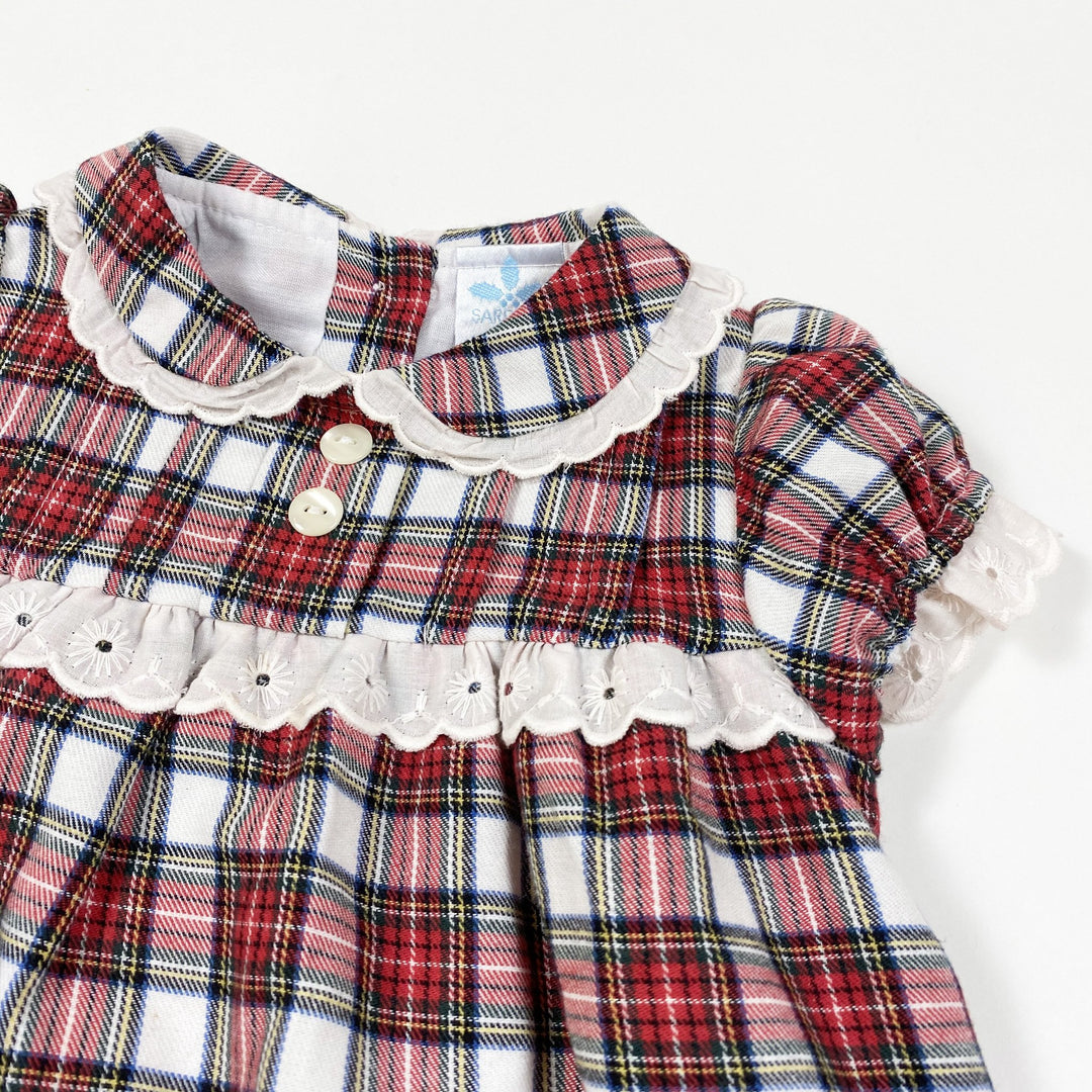 Sardon red plaid short-sleeved dress and bloomer set 6M