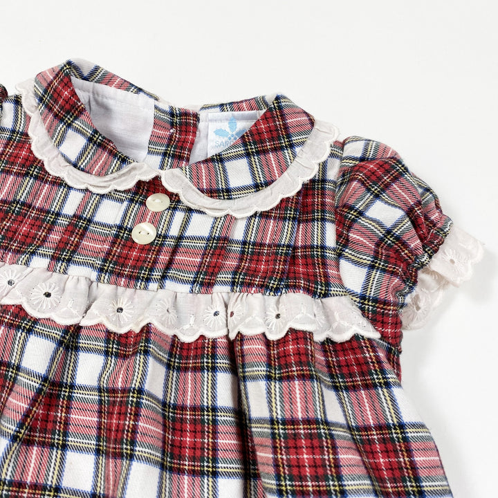 Sardon red plaid short-sleeved dress and bloomer set 6M