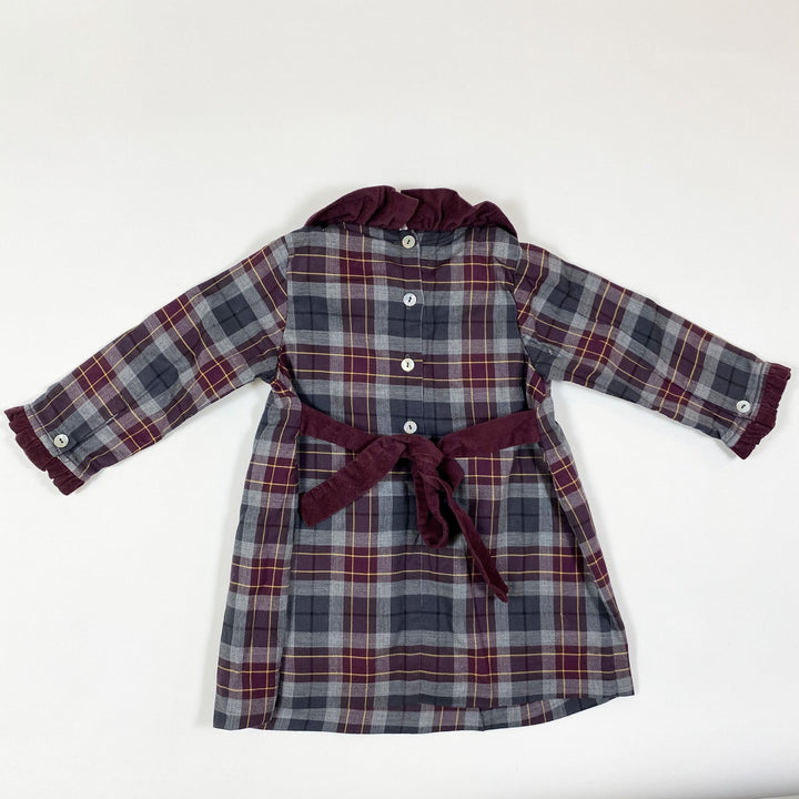 Laranjinha burgundy and grey plaid long-sleeved dress with corduroy detailing 9M