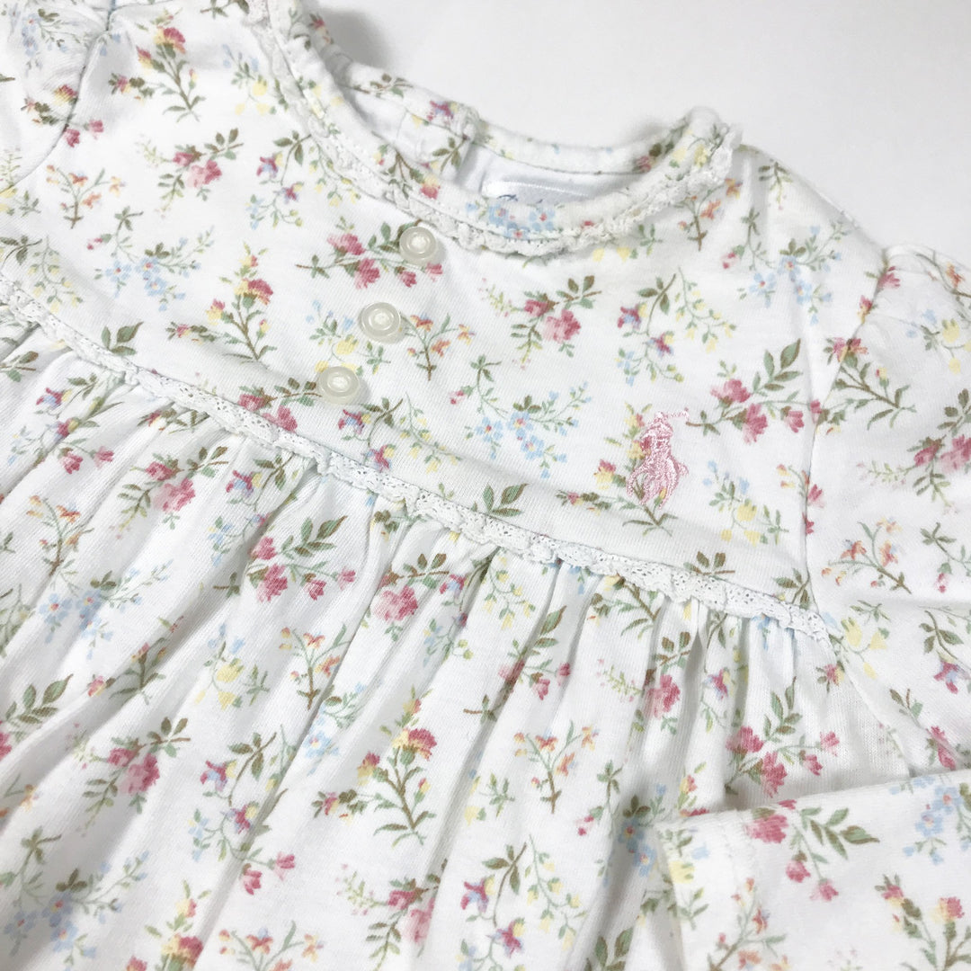 Ralph Lauren ecrufarbenes langärmeliges Tunikakleid mit Blumendruck 9M