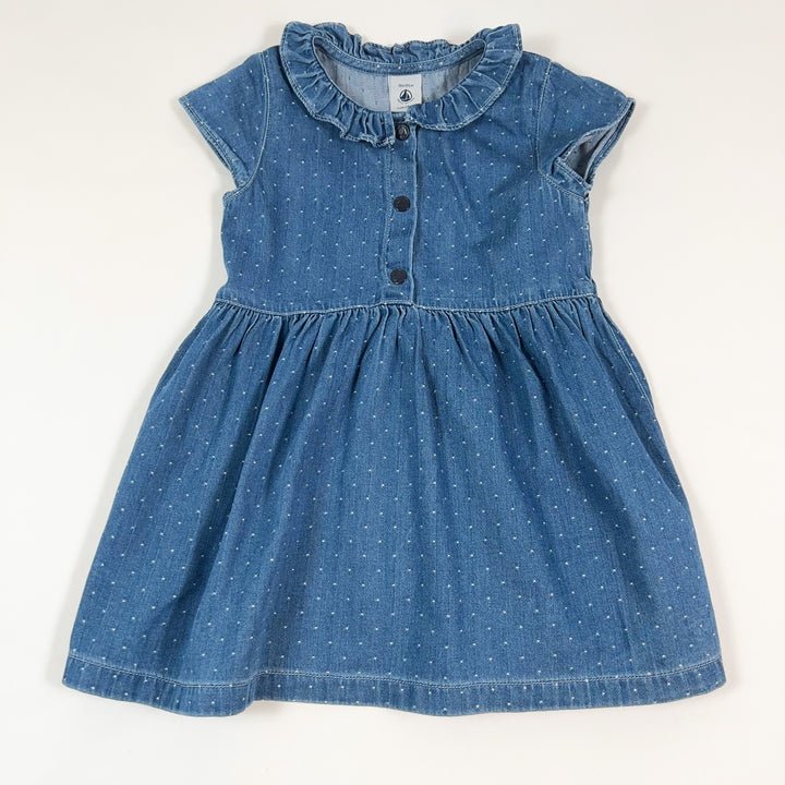 Petit Bateau blaues gepunktetes Jeanskleid 18M/81cm