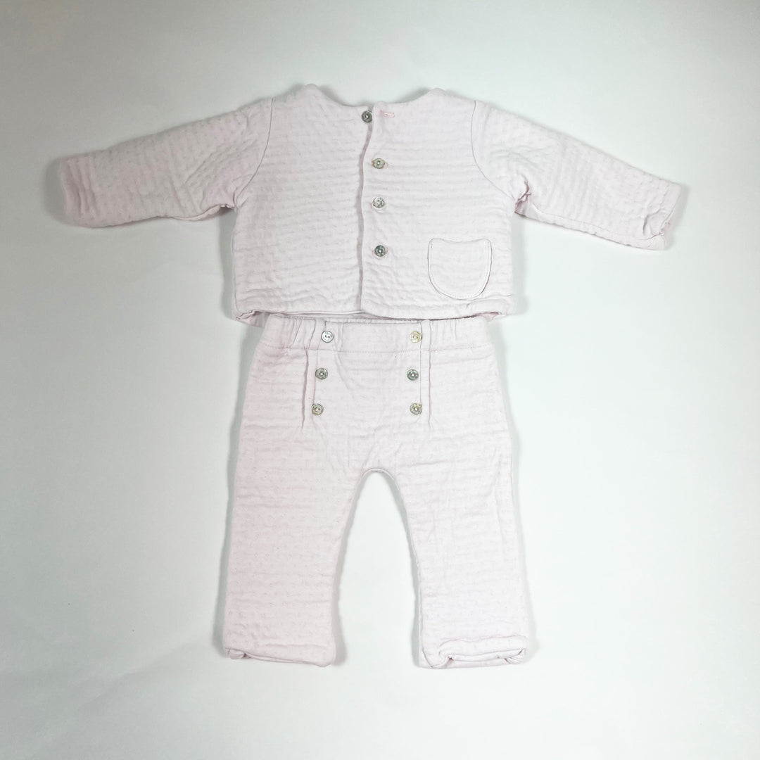 Tartine et Chocolat rosa gesteppte Strickjacke und Hosen-Set 1M