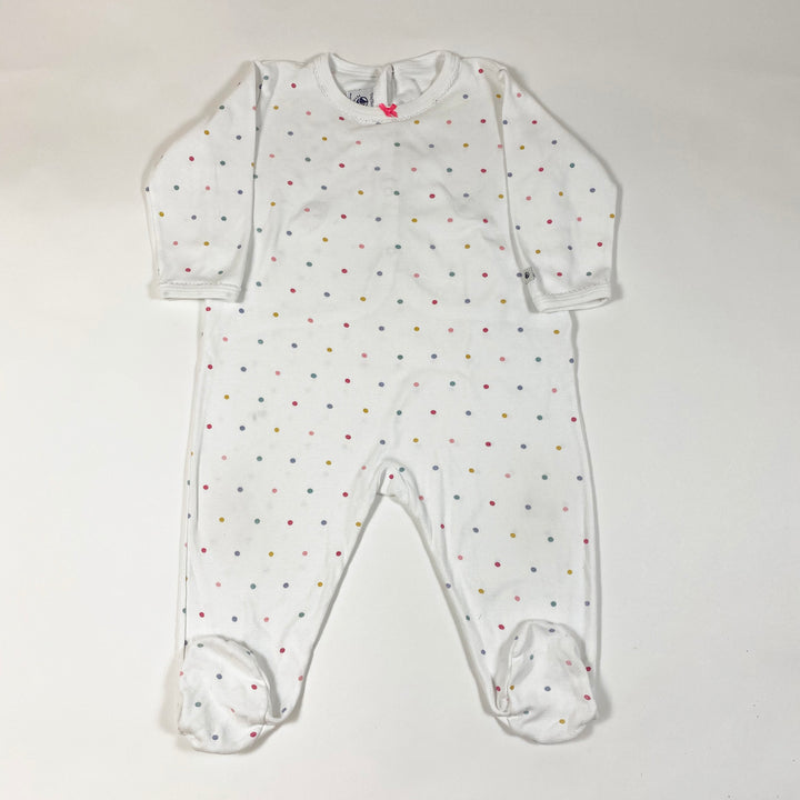 Petit Bateau weisser langärmeliger Schlafanzug mit Füssen und bunten Tupfen 12M/74